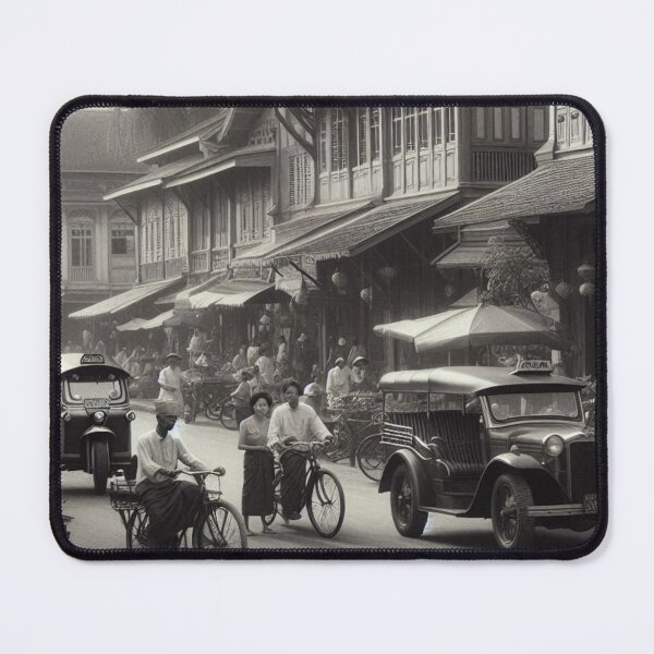 Item preview, 1930s Bangkok City Scene – AI Artwork of a Crowded Urban Atmosphere for Clothing and Accessories for City Lovers designed and sold by knalpot-design.