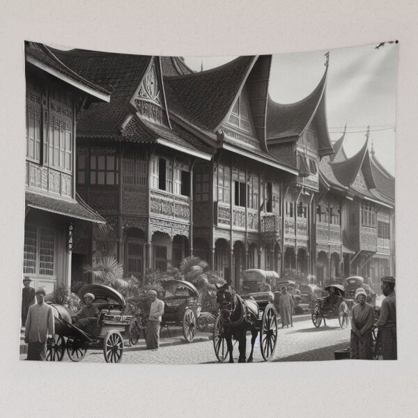 Item preview, 1930s Padang City – AI Black and White Artwork of a Crowded Urban Scene for Clothing and Accessories for City Lovers designed and sold by knalpot-design.