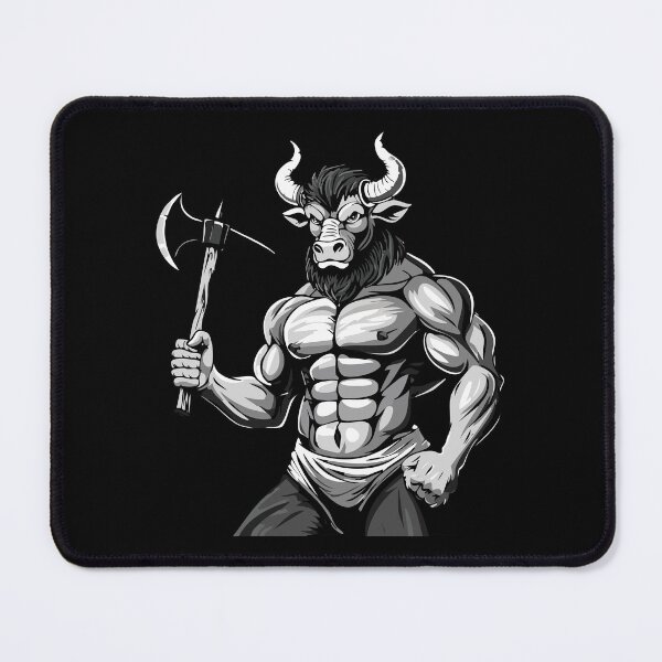 Item preview, Minotaur with a big axe from greek mythology, angry bull, Minotaur the Mythical Ancient Creature, Fantastic mythological creature, Ancient Greek monster Minotaur, Half man half bull, black and white designed and sold by Danler.