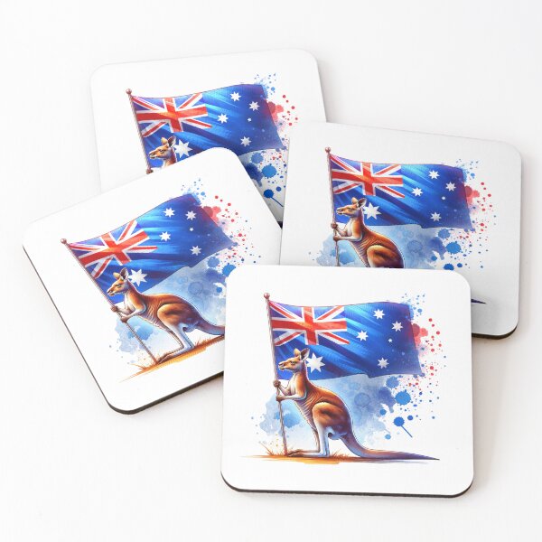 Item preview, Australia Art Print – Kangaroo in front of national flag | Animal & Country Design designed and sold by KolbaVison.