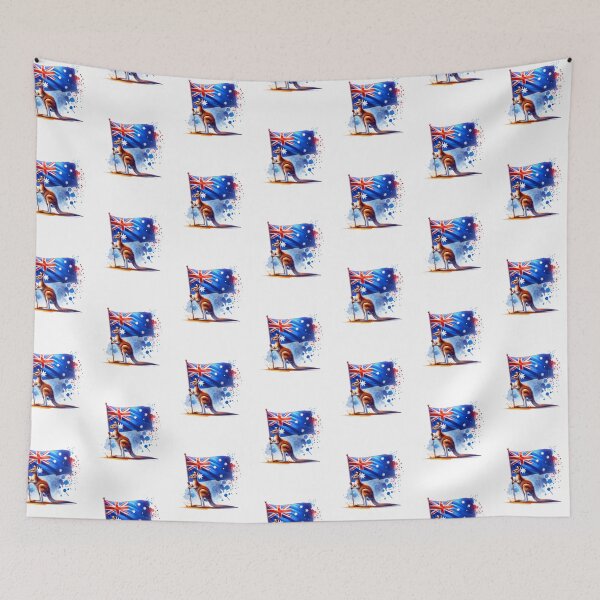 Item preview, Australia Art Print – Kangaroo in front of national flag | Animal & Country Design designed and sold by KolbaVison.