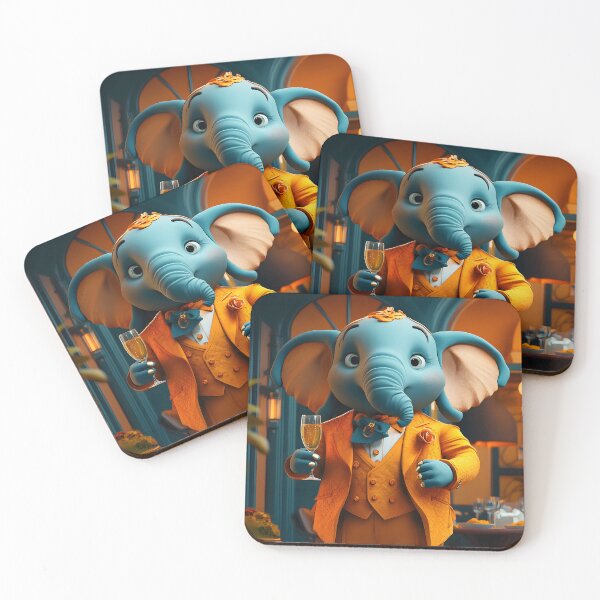 Item preview, Stylish Elephant in Orange Suit Holding Champagne Flute designed and sold by Artessie.