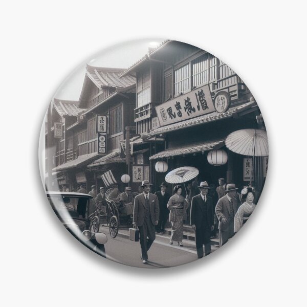 Item preview, 1930s Tokyo Street Scene – AI Black and White Artwork of a Crowded City for Clothing and Accessories for Urban Explorers designed and sold by knalpot-design.
