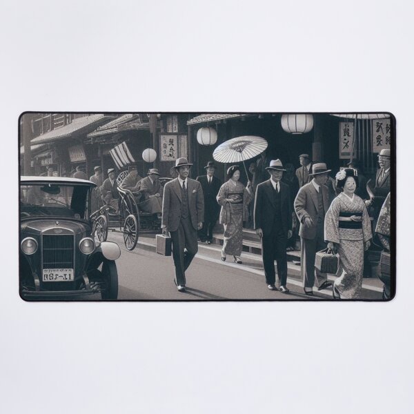 Item preview, 1930s Tokyo Street Scene – AI Black and White Artwork of a Crowded City for Clothing and Accessories for Urban Explorers designed and sold by knalpot-design.