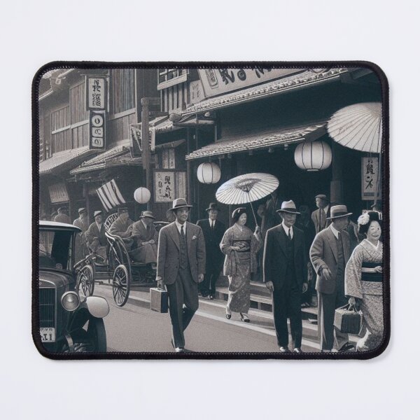 Item preview, 1930s Tokyo Street Scene – AI Black and White Artwork of a Crowded City for Clothing and Accessories for Urban Explorers designed and sold by knalpot-design.