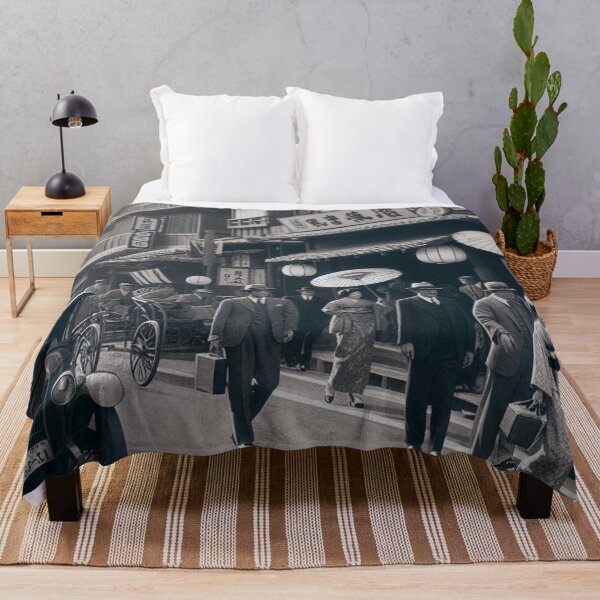 Item preview, 1930s Tokyo Street Scene – AI Black and White Artwork of a Crowded City for Clothing and Accessories for Urban Explorers designed and sold by knalpot-design.