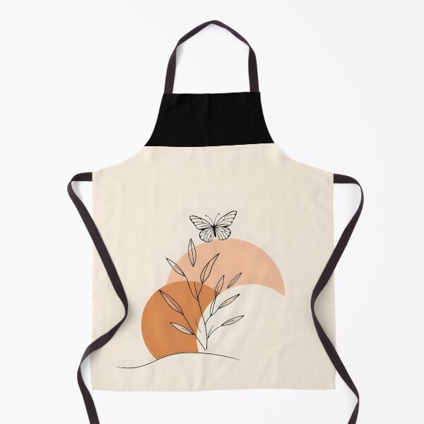 Item preview, Brown beige pastel orange abstract shapes with lineart plant leaves and a butterfly minimalist art designed and sold by EmeraldeaArt.
