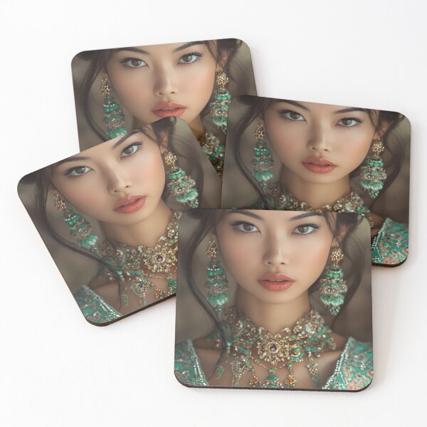 Item preview, Elegant Woman in Ornate Jewelry and Turquoise Dress designed and sold by Artessie.