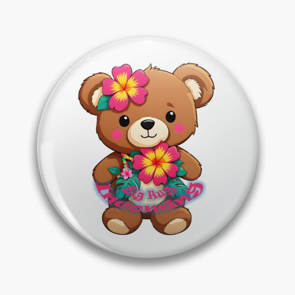 Item preview, Big Hug Incoming Teddy Bear with Hawaiian Flowers Sticker designed and sold by ArtemisEutopia.