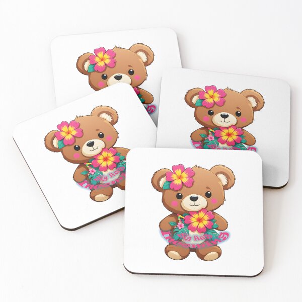 Item preview, Big Hug Incoming Teddy Bear with Hawaiian Flowers Sticker designed and sold by ArtemisEutopia.