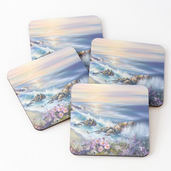 Item preview, California Coastal Sunset – Watercolor Cliffside Landscape with Ocean Waves and Wildflowers designed and sold by MargaretWiktor.