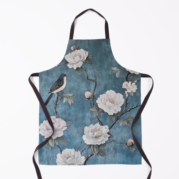 Item preview, Denim Blue and Pink Floral Chinoiserie Bird On Branches With Peony Blossoms designed and sold by JoBella-Designs.