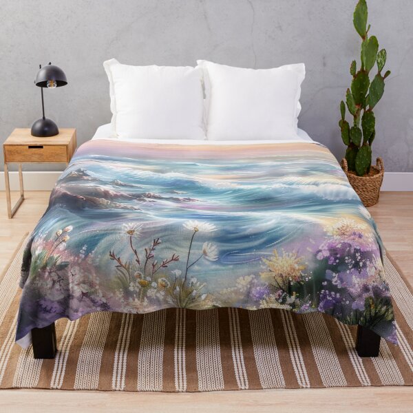 Item preview, California Coastal Sunset – Watercolor Cliffside Landscape with Ocean Waves and Wildflowers designed and sold by MargaretWiktor.