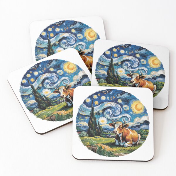Item preview, Whimsical Cow Under a Starry Sky – Artistic Round Sticker | Cow Nation Exclusive designed and sold by CircinusStore.