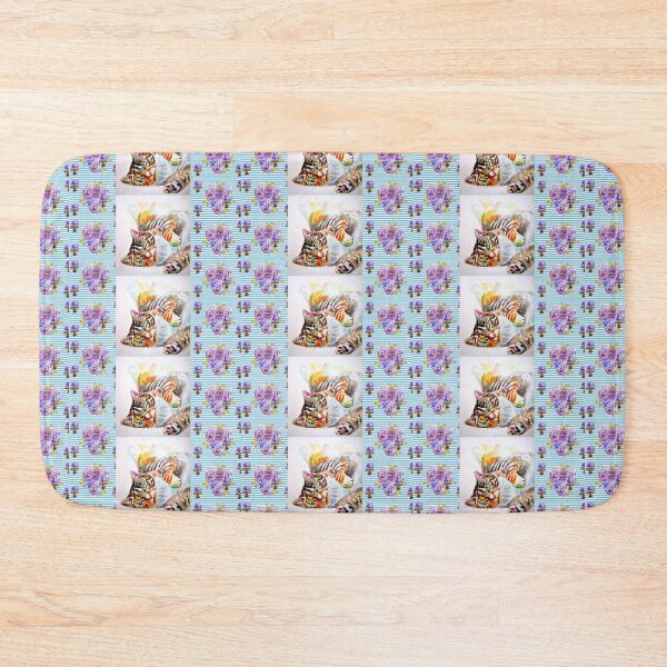 Item preview, Tabby Cat Watercolor Art Pastel Blue Purple Viola flower Shabby Cottage Core designed and sold by Sarah  Rajkotwala.