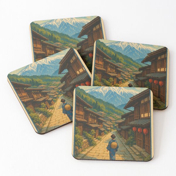 Item preview, Kiso Valley Japan with Snow-Capped Mountains and Old Street designed and sold by Aryabek.