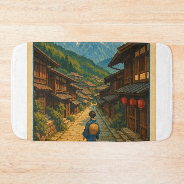 Item preview, Kiso Valley Japan with Snow-Capped Mountains and Old Street designed and sold by Aryabek.