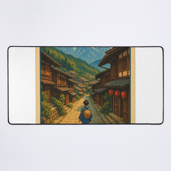 Item preview, Kiso Valley Japan with Snow-Capped Mountains and Old Street designed and sold by Aryabek.