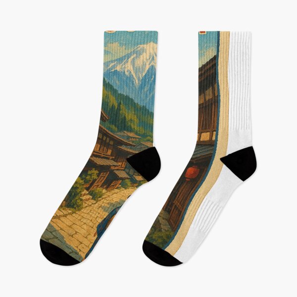 Item preview, Kiso Valley Japan with Snow-Capped Mountains and Old Street designed and sold by Aryabek.