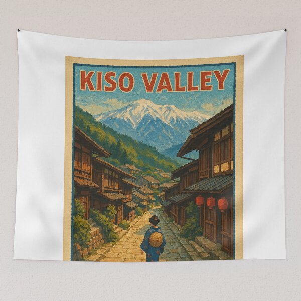 Item preview, Kiso Valley Japan with Snow-Capped Mountains and Old Street designed and sold by Aryabek.