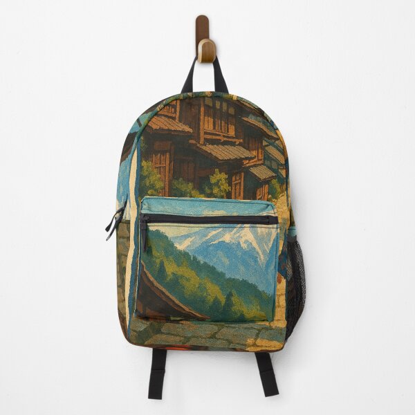 Item preview, Kiso Valley Japan with Snow-Capped Mountains and Old Street designed and sold by Aryabek.