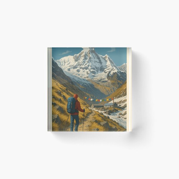 Item preview, Annapurna Base Camp with Trekker and Prayer Flags designed and sold by Aryabek.