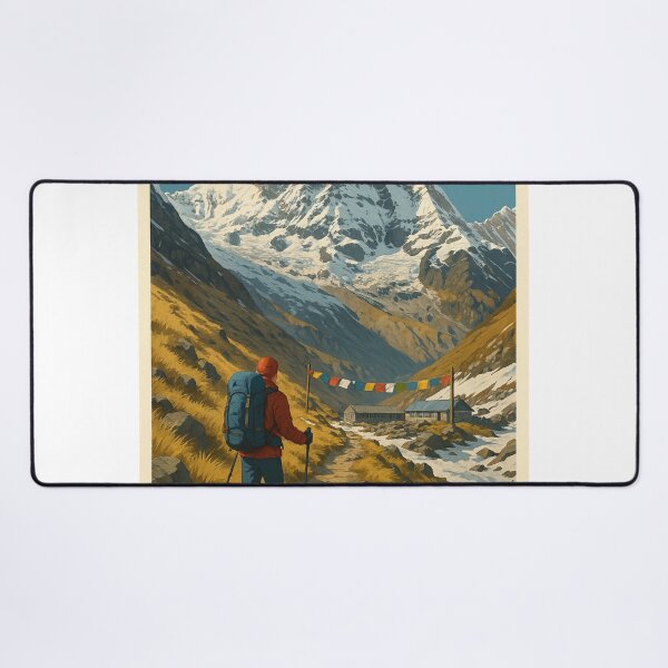 Item preview, Annapurna Base Camp with Trekker and Prayer Flags designed and sold by Aryabek.