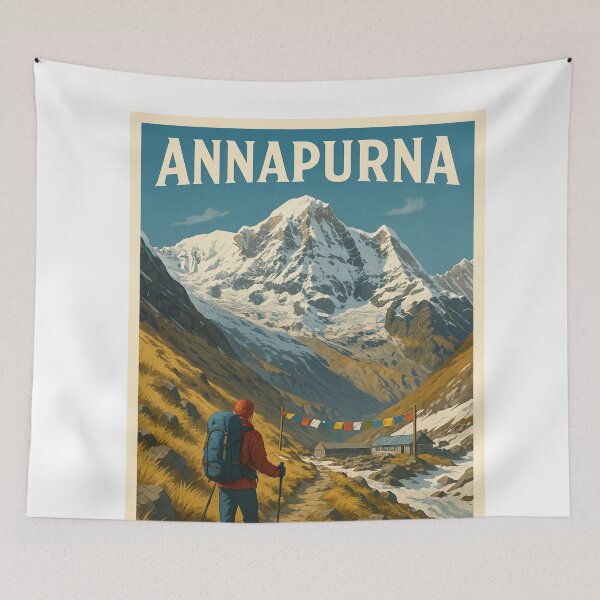 Item preview, Annapurna Base Camp with Trekker and Prayer Flags designed and sold by Aryabek.