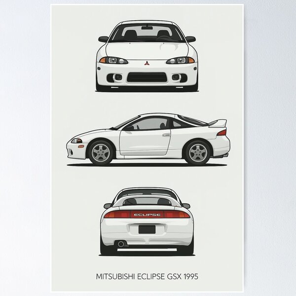 Item preview, 1995 Mitsubishi Eclipse GSX – Clean White JDM Classic Car Illustration designed and sold by TheArtOfCar.
