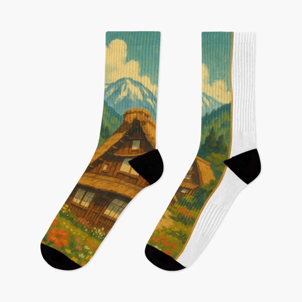 Item preview, Spring Flowers and Gassho Roofs in Shirakawa-go Japan designed and sold by Aryabek.
