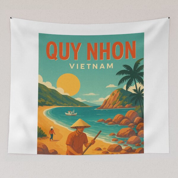 Item preview, Fisherman in Round Basket Boat at Quy Nhơn Beach, Vietnam designed and sold by Aryabek.