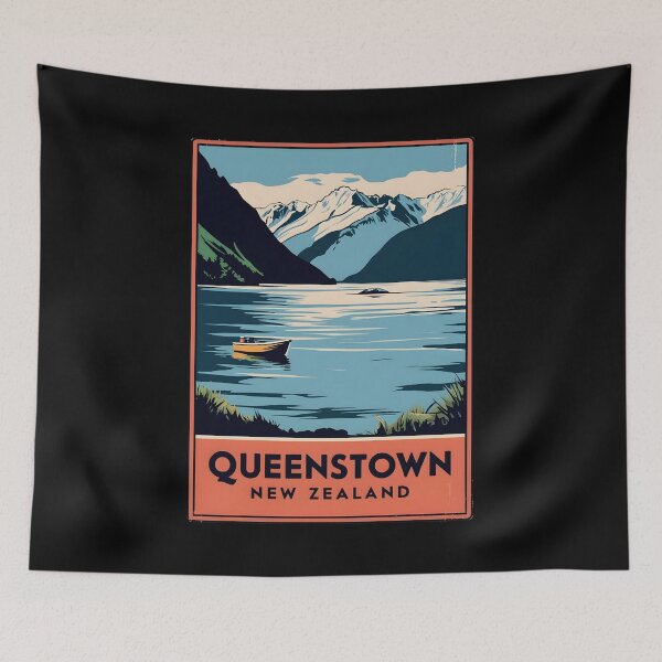 Item preview, A Vintage Travel Art of Queenstown - New Zealand  designed and sold by GoodOldVintage.