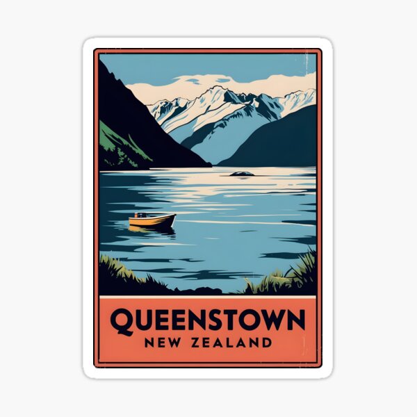 Item preview, A Vintage Travel Art of Queenstown - New Zealand  designed and sold by GoodOldVintage.