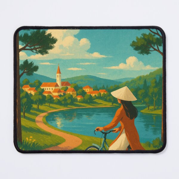 Item preview, Cyclist along Lake in Da Lat, Vietnam Highlands designed and sold by Aryabek.