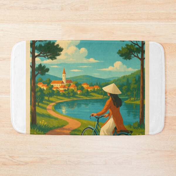Item preview, Cyclist along Lake in Da Lat, Vietnam Highlands designed and sold by Aryabek.