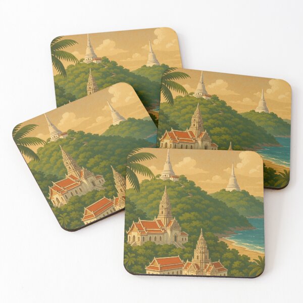 Item preview, Phetchaburi Thailand Temples and Forested Hillscape designed and sold by Aryabek.