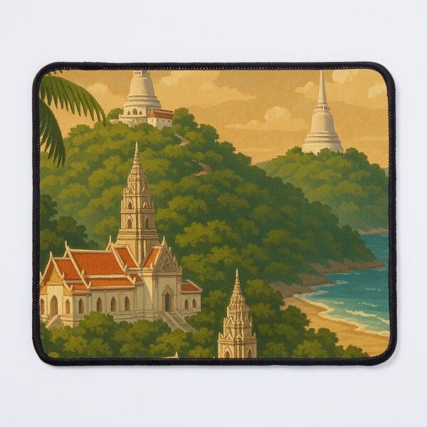 Item preview, Phetchaburi Thailand Temples and Forested Hillscape designed and sold by Aryabek.