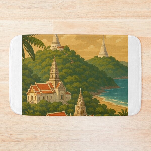 Item preview, Phetchaburi Thailand Temples and Forested Hillscape designed and sold by Aryabek.
