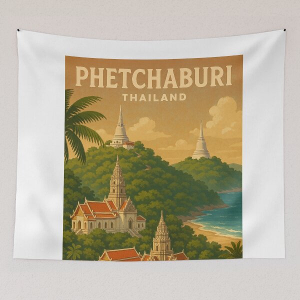 Item preview, Phetchaburi Thailand Temples and Forested Hillscape designed and sold by Aryabek.