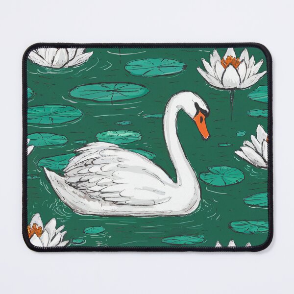 Item preview, Tranquil Pond Scene with Graceful White Swan and Lily Pads designed and sold by AnimalAirtistry.