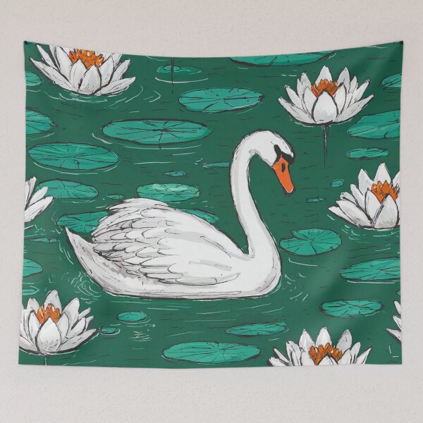 Item preview,   Tranquil Pond Scene with Graceful White Swan and Lily Pads designed and sold by AnimalAirtistry.