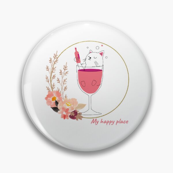 Item preview, My Happy Place - Wine and Cat, cute design with flowers for cat people and wine fans designed and sold by siempredesign.