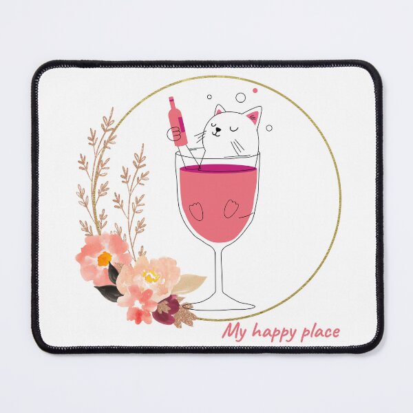 Item preview, My Happy Place - Wine and Cat, cute design with flowers for cat people and wine fans designed and sold by siempredesign.