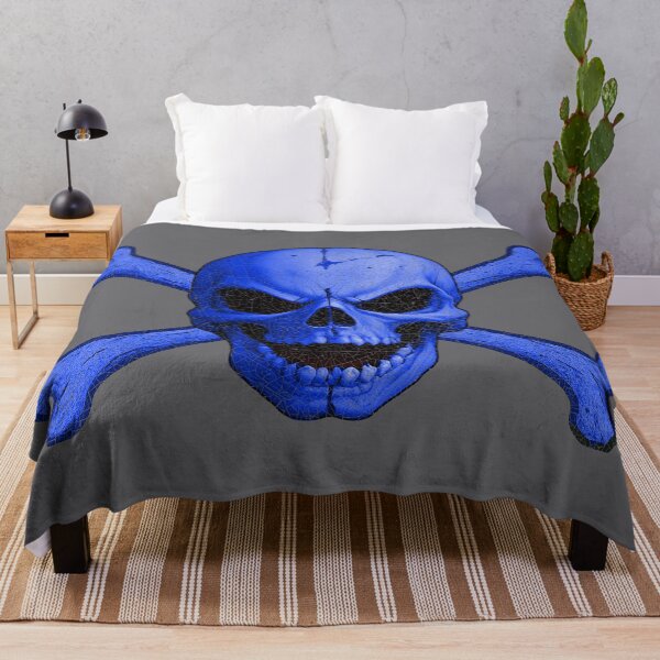 Item preview, Distressed Blue Skull and Crossbones Pirate Flag designed and sold by hauntedtees.