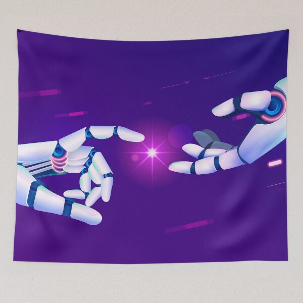 Item preview, machine conversation or machine learning, artificial intelligence hand reaching laser effect designed and sold by NiamLab.