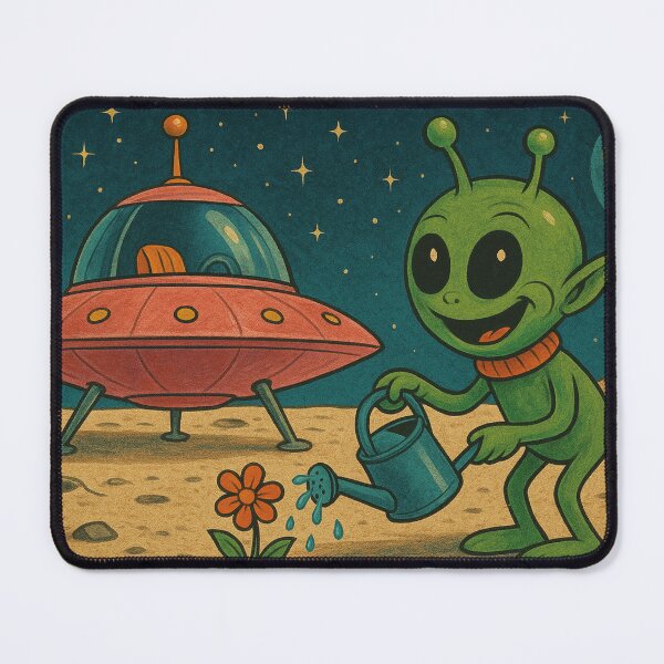 Item preview, funny alien watering flowers designed and sold by Mauswohn.