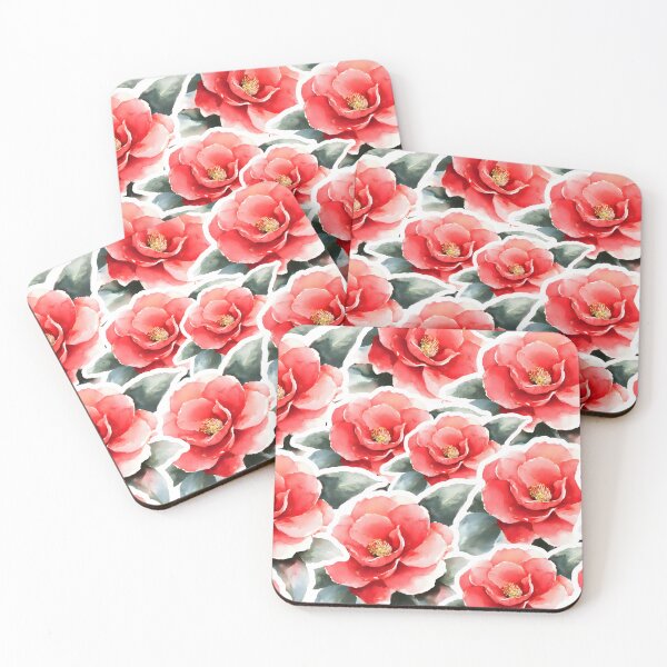Item preview, Watercolour of a bright red Camellia flower designed and sold by FiyaRose.