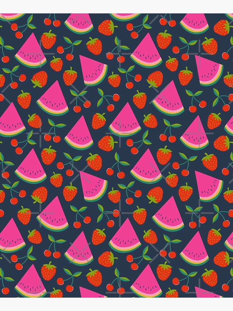 Thumbnail 6 of 6, Apron, Watermelon, cherries and strawberries - hot pink and red on navy, by Cecca Designs designed and sold by Cecca-Designs.