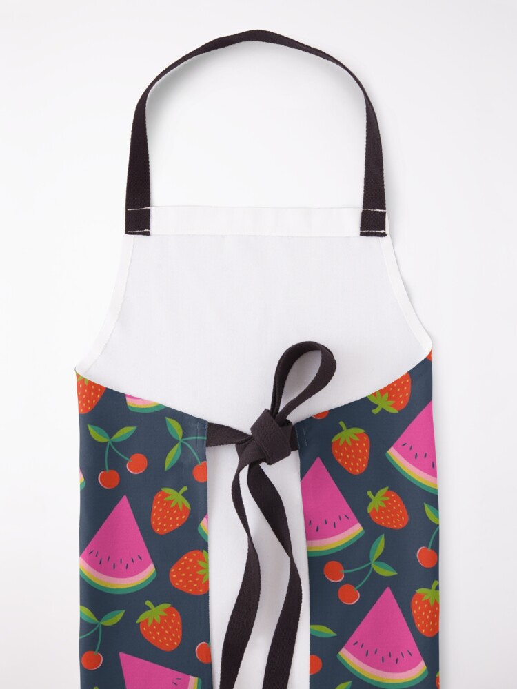 Thumbnail 5 of 6, Apron, Watermelon, cherries and strawberries - hot pink and red on navy, by Cecca Designs designed and sold by Cecca-Designs.