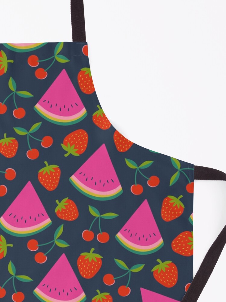 Thumbnail 3 of 6, Apron, Watermelon, cherries and strawberries - hot pink and red on navy, by Cecca Designs designed and sold by Cecca-Designs.